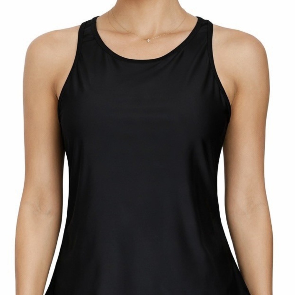 TROPICAL ESCAPE Black Tankini Swim Top Sz 10 Keyhole Racerback Sporty Neutral